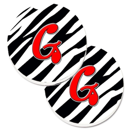 Carolines Treasures Monogram Initial G Zebra Red Set of 2 Cup Holder Car Coaster CJ1024-GCARC